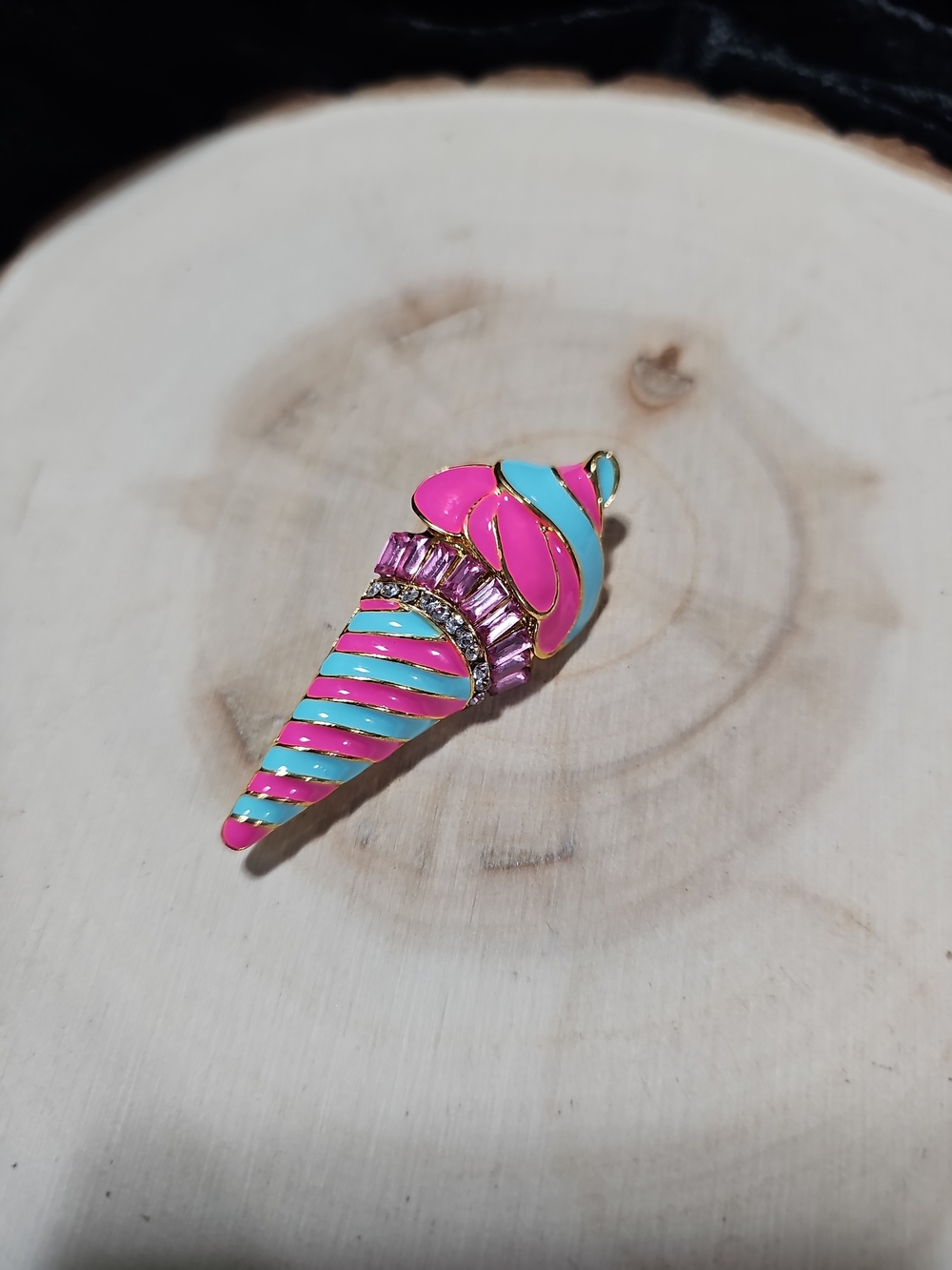 Pink & Teal Ice Cream Cone Enamel Pin